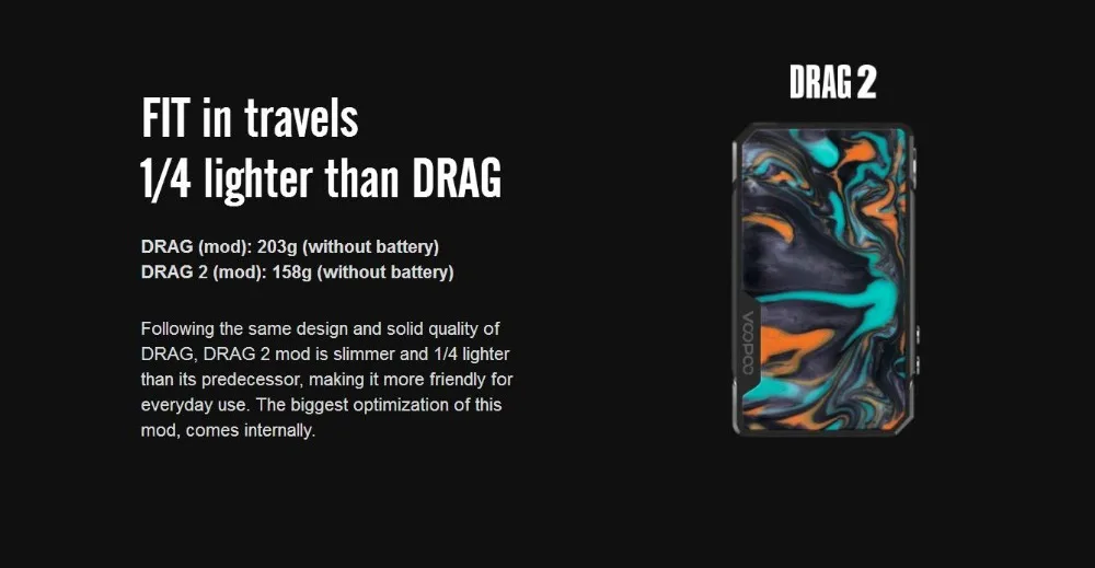 VOOPOO DRAG мини-мод для электронных сигарет 117 Вт TC встроенный 4400 мАч ген. FIT чип Vape Box Mod Vs Drag 2 современные модели парогенераторов Vaporiz