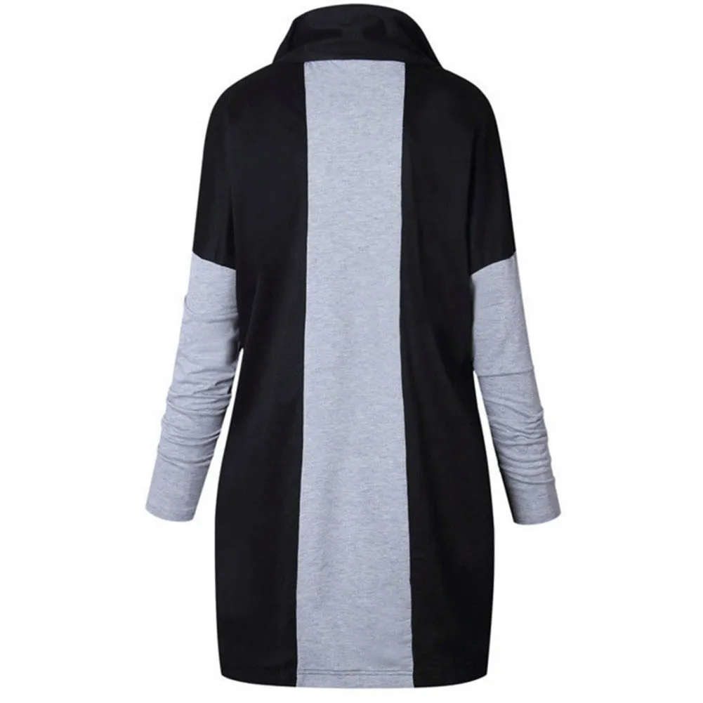 Droppshiping Autumn Winter Women Cardigan Coat Long Sleeve Sweatshirt Spliced Color Jacket Ladies Casual Outwear BFJ55