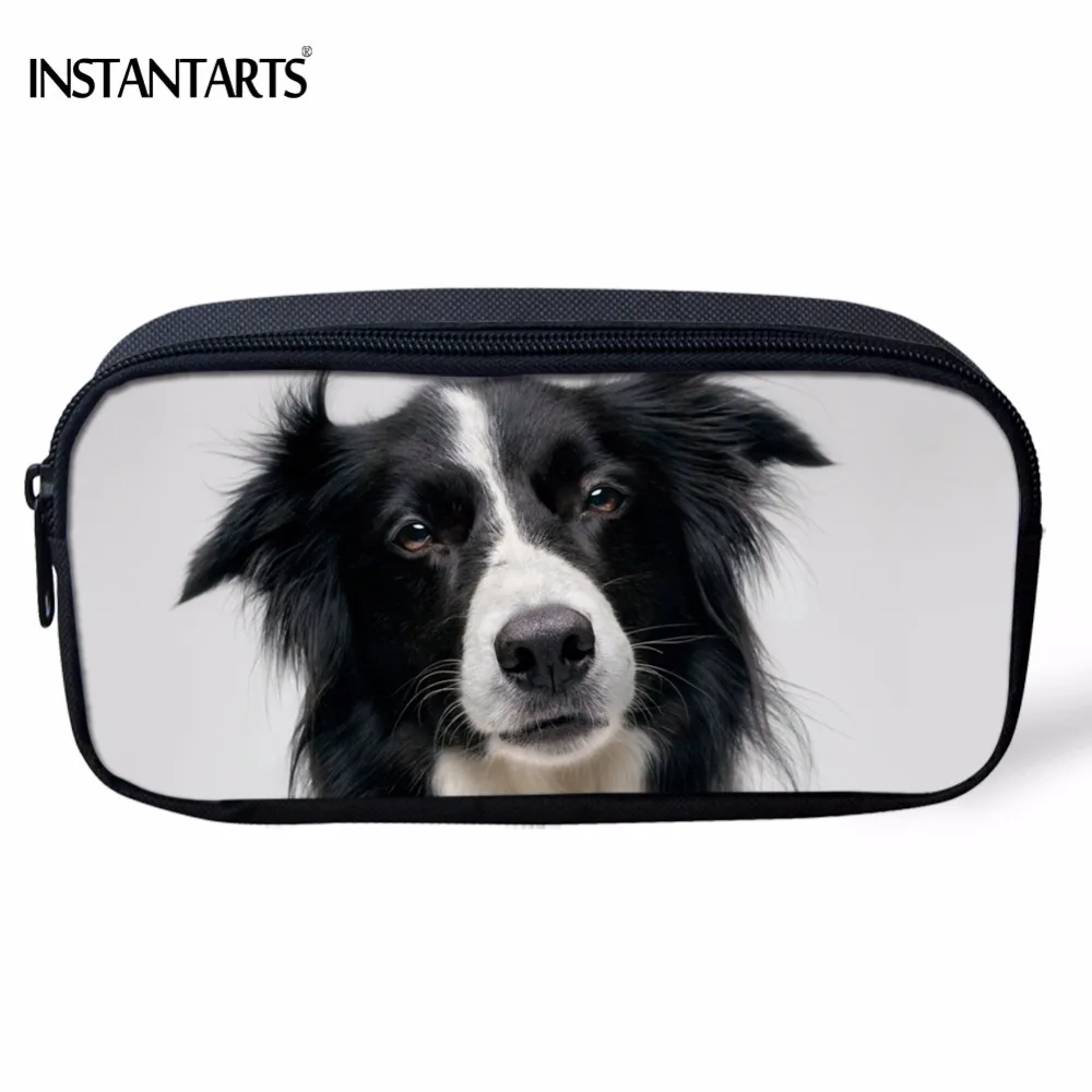 

INSTANTARTS Funny 3D Dog Border Collie Pattern Women Cosmetic Cases School Students Girl Pencil Case Casual Children Pencil Bag