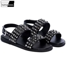 Летние сандалии-гладиаторы из коровьей кожи в английском стиле, мужская обувь с заклепками и открытым носком, сандалии с пряжкой на ремешке, роскошные мужские сандалии для улицы