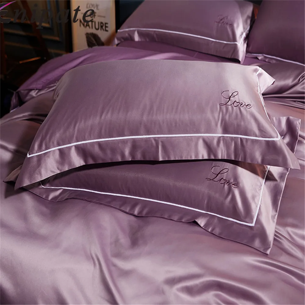 

Enipate 1 Pair Luxury Embroidery Pillow Cases Washed silk LOVE Super Soft Couple Pillowcase Bedroom Pillow Covers 48*74cm