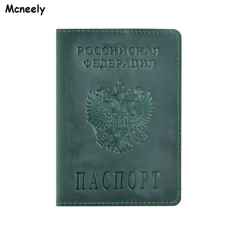 Популярный Прочный чехол для паспорта из натуральной кожи для России, Твердый чехол для паспорта, деловой мужской прочный Чехол-кошелек для путешествий для России - Цвет: Deep green 1