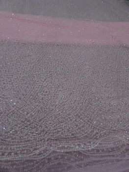 

Hot selling yaking-484 glued glitter sequins lace fabric African French net tulle Lace Fabric for party