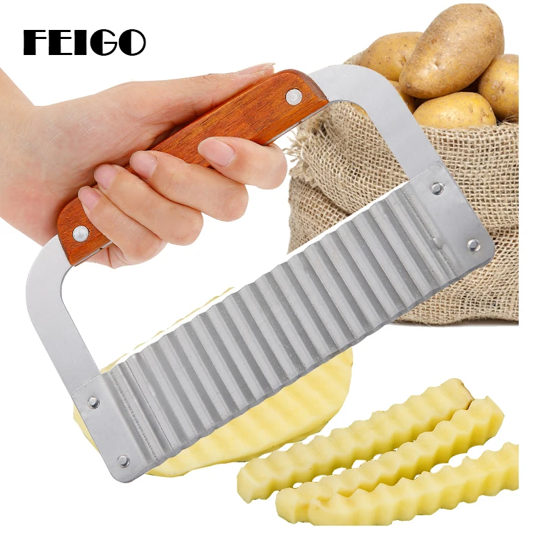 

FEIGO 1Pcs Quality Wooden Handle Corrugated Ripple Wave Knife Pastry Handmade Chopper Potato Knife Kitchen Vegetable Tools H623