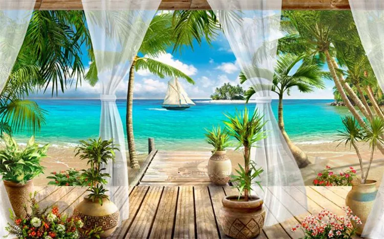 Custom 3D Photo Wallpaper Balcony Sandy Beach Sea View 3D Living Room Sofa Bedroom TV Background Wall Mural Wallpaper Home Decor Custom 3D Photo Wallpaper Balcony Sandy Beach Sea View 3D Living Room Sofa Bedroom TV Background Wall Mural Wallpaper Home Decor