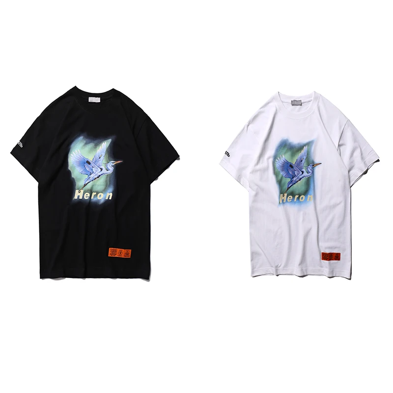 

Heron Preston AIRBRUSH Tshirt Oversize Casual Summer Cotton Tshirts Heron Preston Embroidered Green Pattern Crane Printing Tees