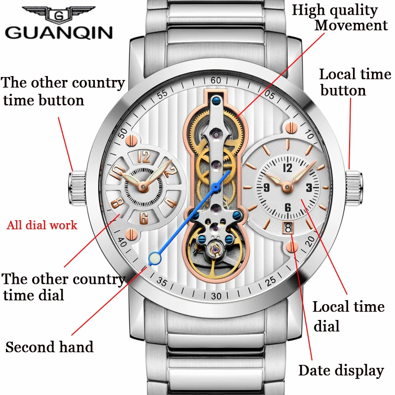 GUANQIN Tourbillon, новинка, Автоматический Скелет, Relogio Masculino, спортивные мужские часы, водонепроницаемые, дайвер, деловые часы, 16103 A