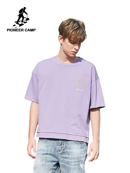 

Pioneer Camp Summer Embroidery Star Men T Shirt Hip Hop Tee Shirt Homme Asymmetrical Side Split Short Sleeve Tee Tops ADT908057