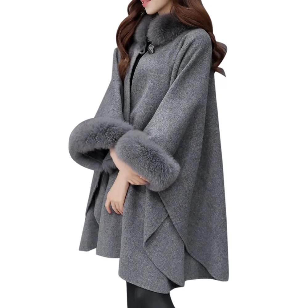 gris De Col Veste Parka Cardigan Fourrure Manteau Mode Casual Marron Outwear Femmes Laine 7xWnqWwUT