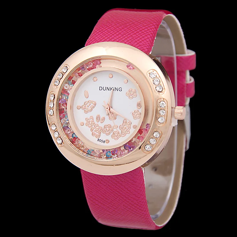 

Fashion women dress watch the trend of female waterproof PU ladies watch 2016 unique design flower dial Rhinestones quartz watch
