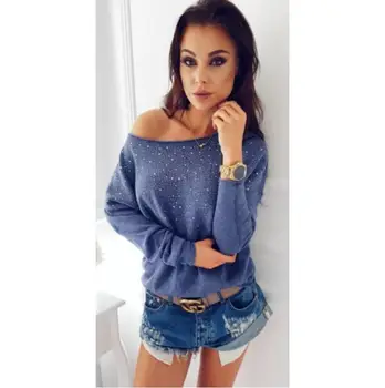 

Long Sleeve Sweaters Women Loose Hot Drilling Top Pullover Knitted Sweater Jumper Outwear Coat Bling Knitwear