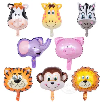 

kuchang 10pcs Mini Animal Foil Balloons Lion & Monkey & Deer & Cow Animal Head Air Balloon birthday party Decor Toys Supplies