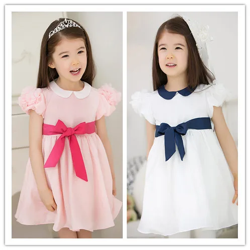 Cute baby girl one piece pink/white dress kids summer short sleeve ...