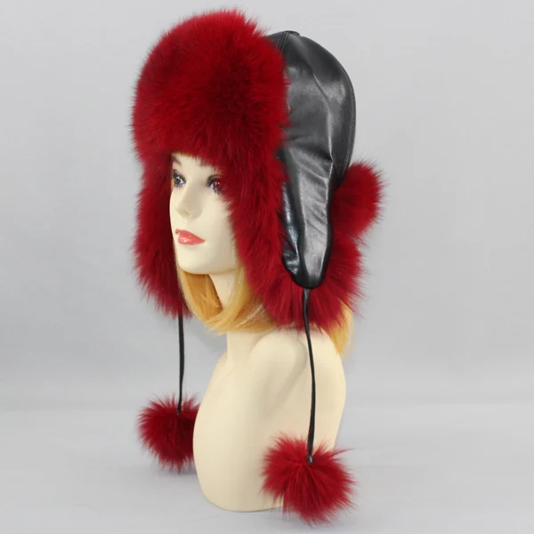 Hot Sale Natural Fox Fur Hat Women Thick Warm Real Fox Fur Cap Winter Fox Fur Bomber Hat Free Shipping - Цвет: red