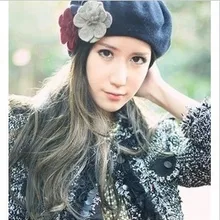 Для женщин шерстяные шапочки Hat Мода Цветы осень-зима Кепки цвет: черный, синий Цвет России Шапки взрослых плотная установлены Шапки CP039