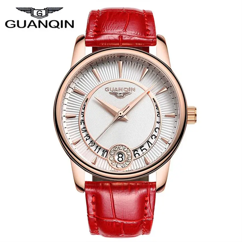 

Ladies Fashion Style GUANQIN Watches Women Quartz Watch with Calendar Leather Strap Waterproof Clock For Ladies