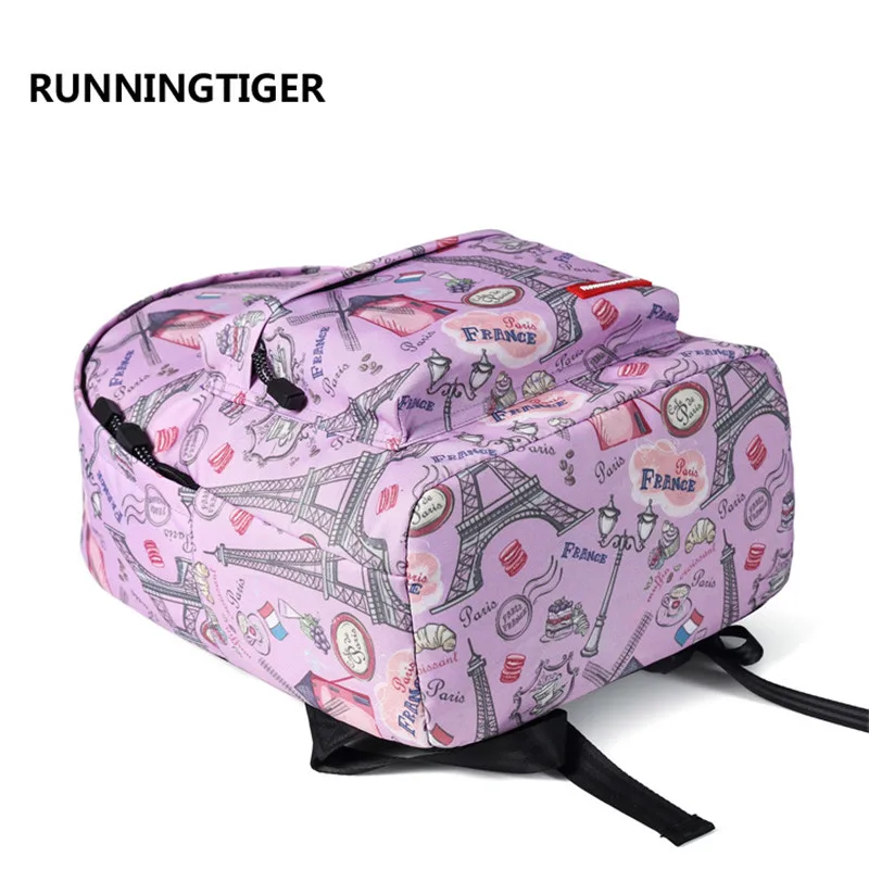 Холщовый школьный ранец RUNNINGTIGER для девочек подростков женский рюкзак с принтом