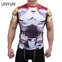 LINYUN 3D Gedruckt T-shirts Männer Fitness Kompression Kurzarm Avengers Halloween Cosplay Kostüm Schnell Trocknend Tops Männlich Kleidung
