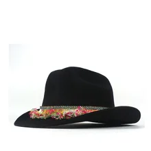 Шерсть Зима Осень Женская Западная ковбойская шляпа женская черная кисточка очарование Fedora Outback Sombrero Hombre Монтана шляпа 57-59 см