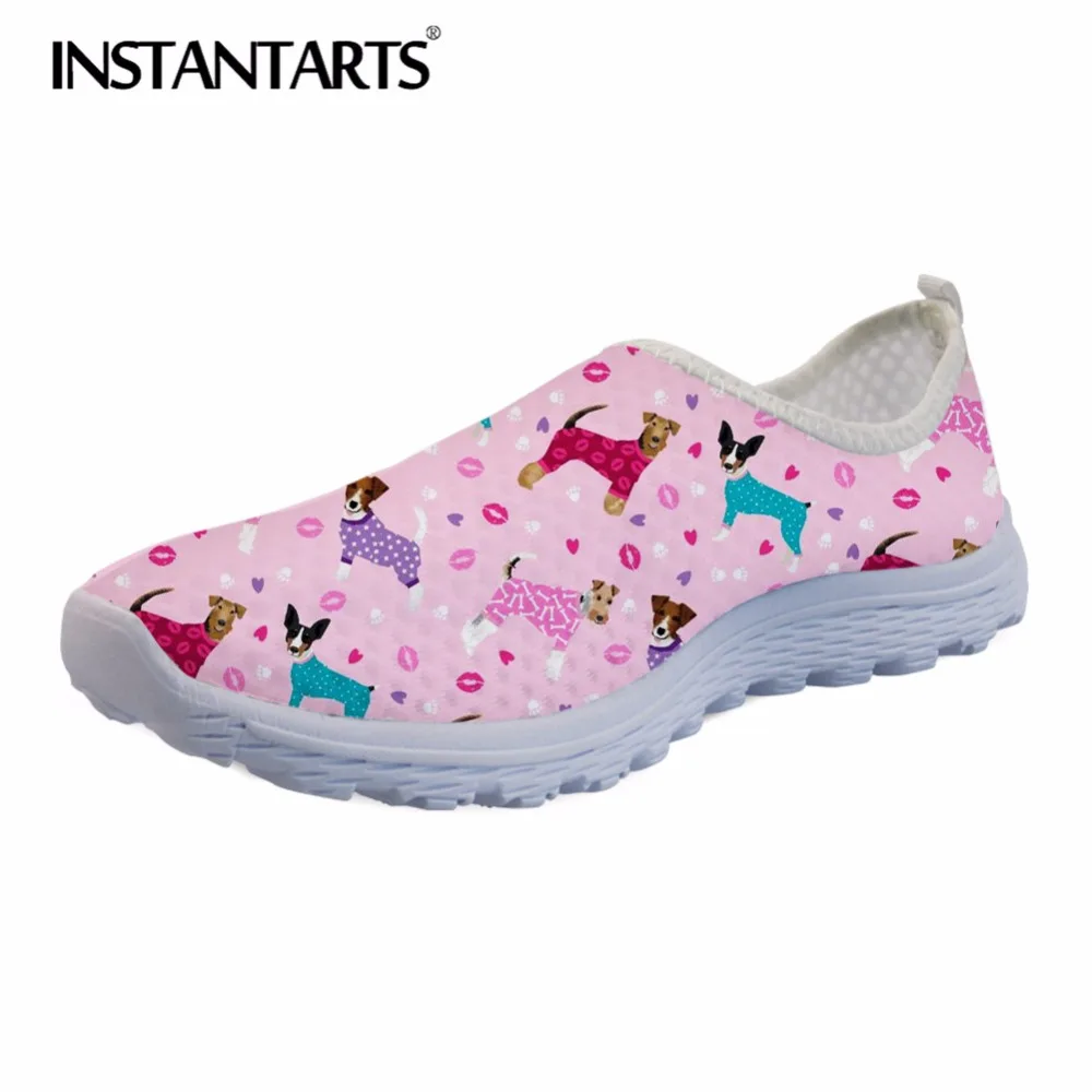 

INSTANTARTS Summer Sneakers Women's Casual Air Mesh Shoes 3D Cute Animal Fox Terrier Dog Print Woman Slip On Flats Female Shoes