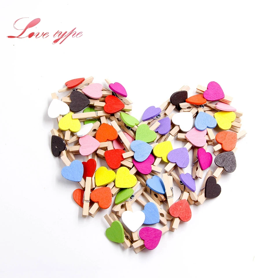 

50 PCS/Pack Heart Star Wooden Clips Cute Photo Clothespin Clip DIY Craft Decoration For Christmas Home Party