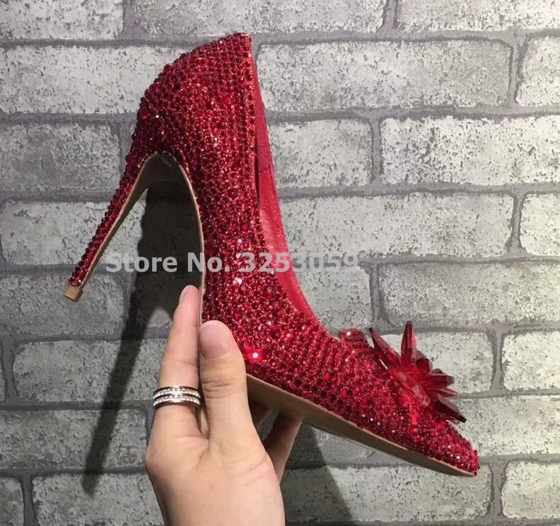 ALMUDENA Bling Bling Crsytal High Heel Pumps Silver Red Glittering