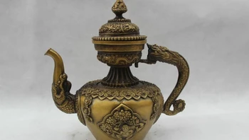 

11"Chinese Collect Folk Pure Bronze Lucky beautiful Dragon head Pot jug