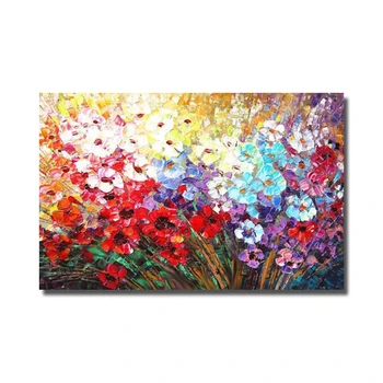 

Modern Colorful Flower Knife Oil Painting Living Room Wall Decor Modern Canvas Art Hand Painted Wall Pictures No Framed
