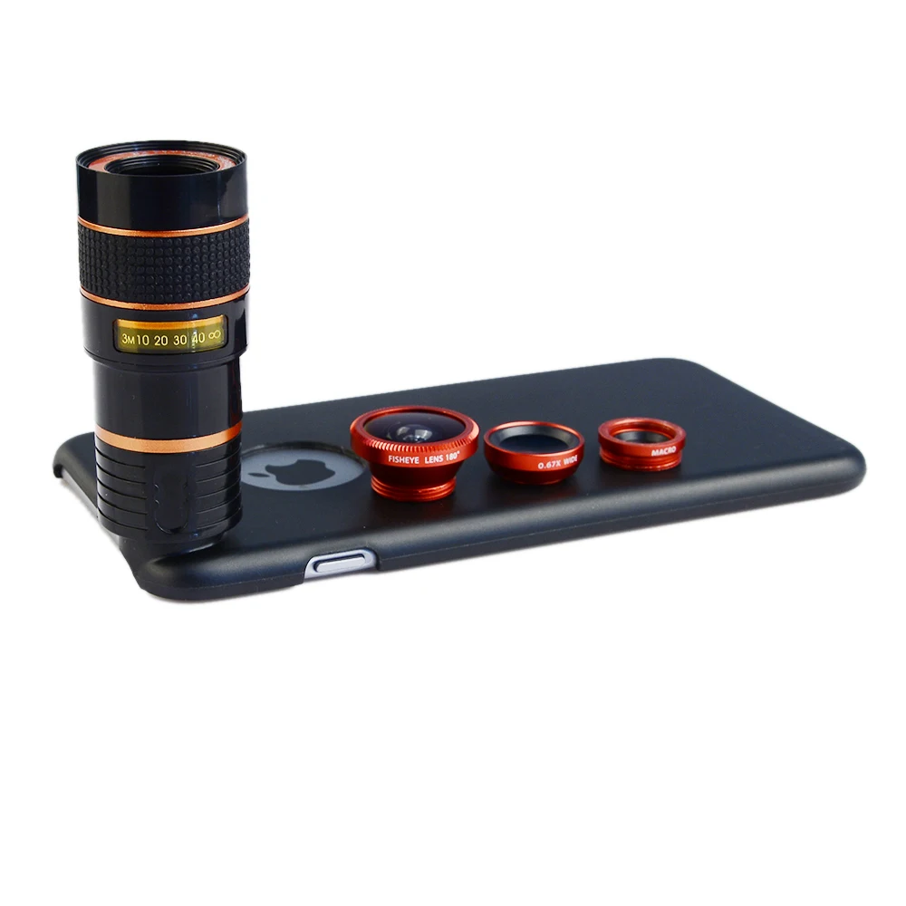 bilder für 8X Telezoom-objektiv + Fisheye + Weitwinkel + Macro mit fall für apple iphone 6/6 S Handy linsen bilder für 8X Telezoom-objektiv + Fisheye + Weitwinkel + Macro mit fall für apple iphone 6/6 S Handy linsen