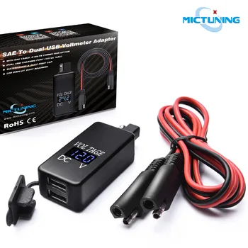 

MICTUNING SAE to USB Cable Adapter with Blue Voltmeter 4.2A Dual USB Charger Socket Waterproof for Motorcycle Smart Phone Tablet