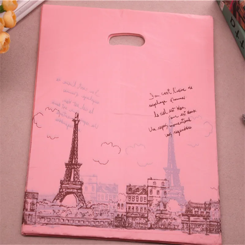 

2018 New Design Wholesale 50pcs/lot 35*45cm Luxury European Tower Packaging For Wedding Large Plastic Shopping Bags