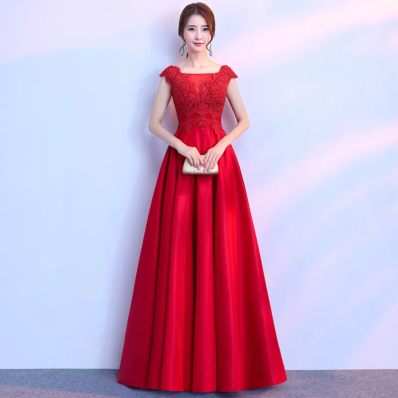 Банкетные вечерние платья новые корейские стильные элегантные платья для выпускного вечера иллюзионные платья с круглым вырезом без рукавов со шнуровкой сзади - Цвет: Красный