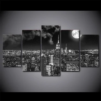 

5 Pcs/Set Framed HD Printed Surreal City Night Moon Picture Wall Print Poster Canvas Oil Painting Photo Art
