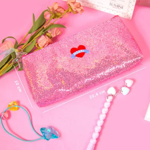 Student Sequins Pen Bag Pencil Case Cosmetic Bags Travel Makeup Organizer Bags