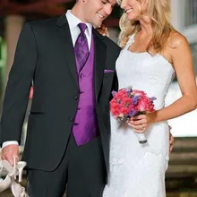 Лидер продаж, черные свадебные костюмы с фиолетовым жилетом для мужчин, на заказ свадебные смокинги для мужчин, мужские пальто на заказ, костюм Homme