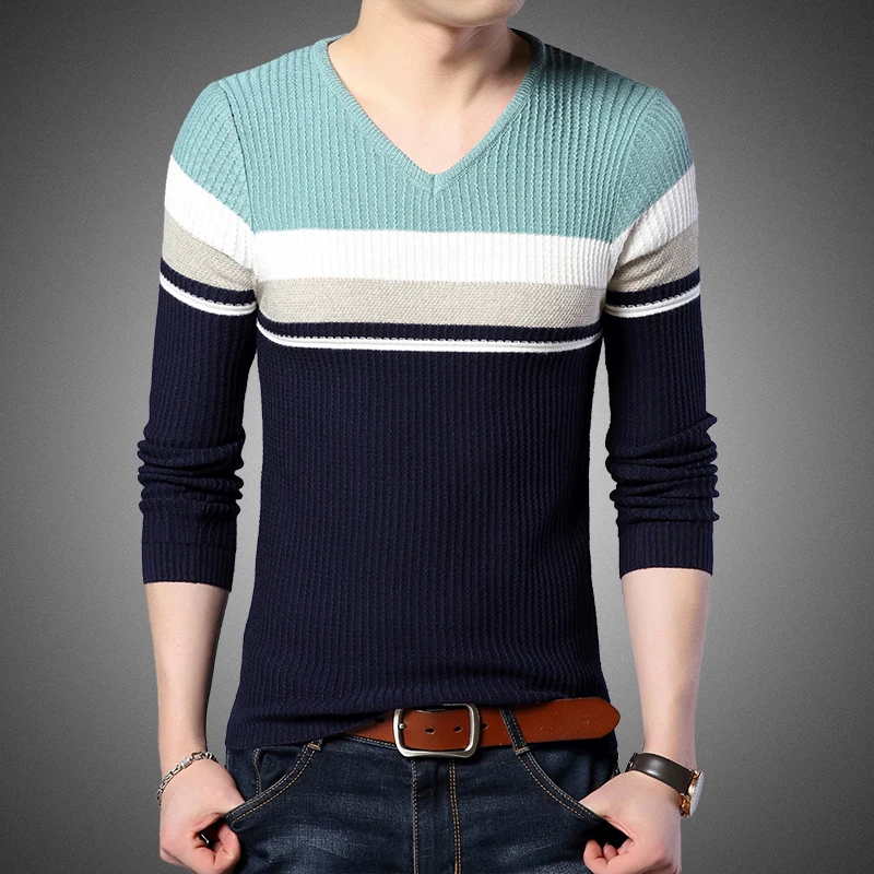 2019 новый модный бренд свитеры для женщин для мужчин пуловеры Slim Fit V средства ухода за кожей шеи вязаные Джемперы полосатый осен