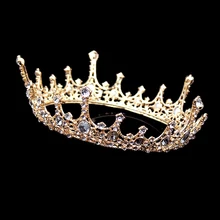Винтажная трендовая Мужская Золотая тиара, большие стразы, свадебные круглые короны для невесты, аксессуары для волос, ювелирные изделия, кристалл, королева, король, Корона