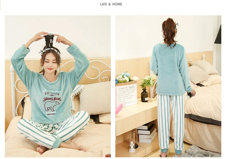Women Autumn Spring Pajamas Long Sleeve Night Wear Clothes Stripe O-Collar Pajama Suits Women Nighty 2018 Sleeping Clothes JW337 (47)
