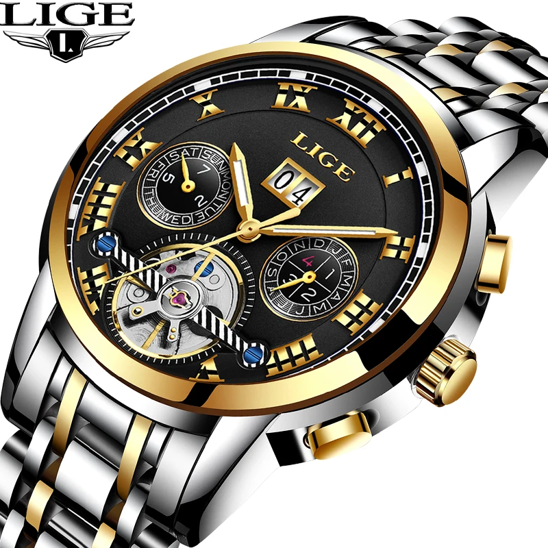 LIGE Top Luxury Brand Mens Watch Automatic mechanical
