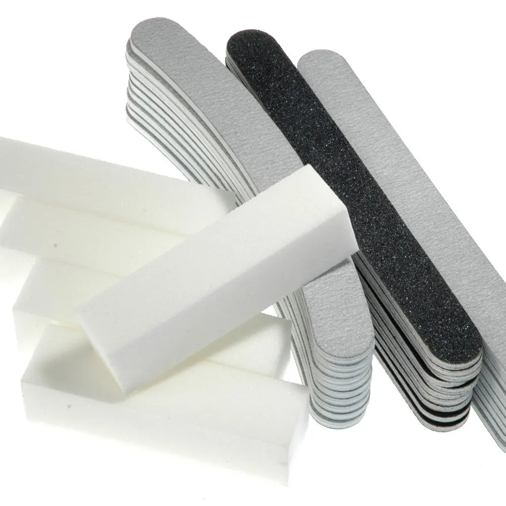 30PCS 100/180 Sanding Nail File Edge thick Stick W hv3n & 5PCS WHITE