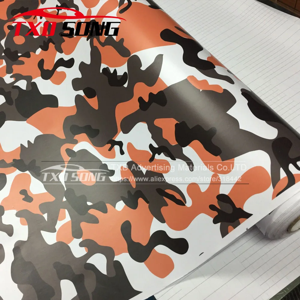 Orange Black Camo Vinyl For Car Wrapping With Air Rlease pixel camo