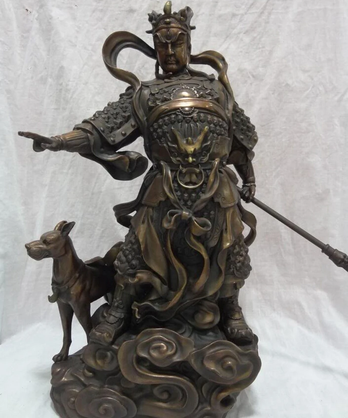 

Collectible bronze S1377 18" Chinese Pure Bronze Buddhist Warrior Erlang God Up Hand Dog Cloud Statue (B0413)