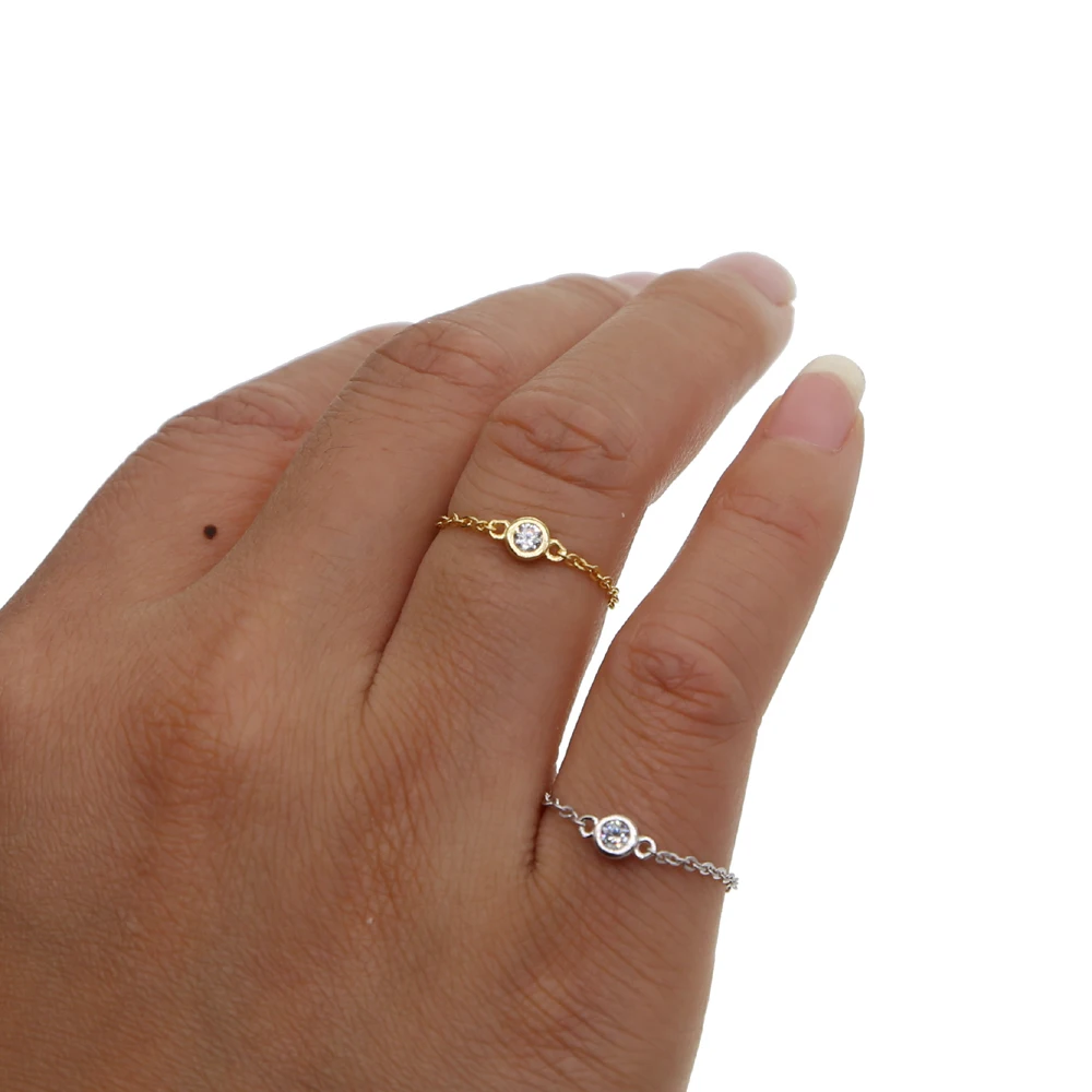 Размер#5-8 изящный одинарный камень AAA+ фианит тонкая цепочка дизайн простой ободок cz изящный потрясающий девушка женщины 925 серебряное кольцо