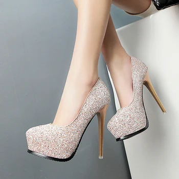 

10 pairs wholesale 2020 new sequins pointed waterproof platform high heels fashion shallow mouth sexy nightclub 12CM high heels.