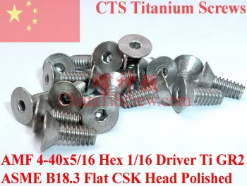 

Titanium screws 4-40x5/16 Flat CSK Head Hex 1/16 Driver Ti GR2 Polished 50 pcs