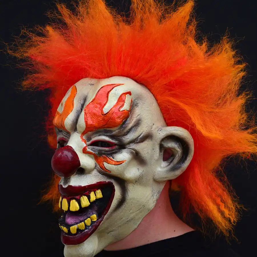 Evil Scary Halloween Flame Clown Mask Rubber Latex With Hair Funny