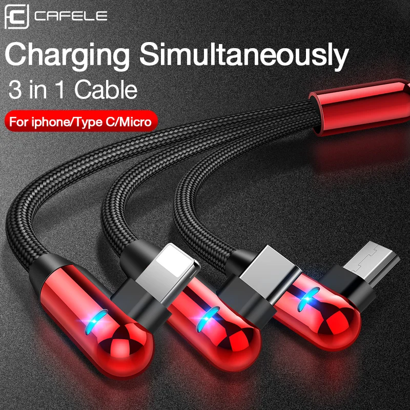 

Cafele 3in1 for iPhone 6 Charging Cable + Micro USB Cable + USB C USB Type C Cable for Xiaomi Redmi Note 6 Pro Samsung Note 9