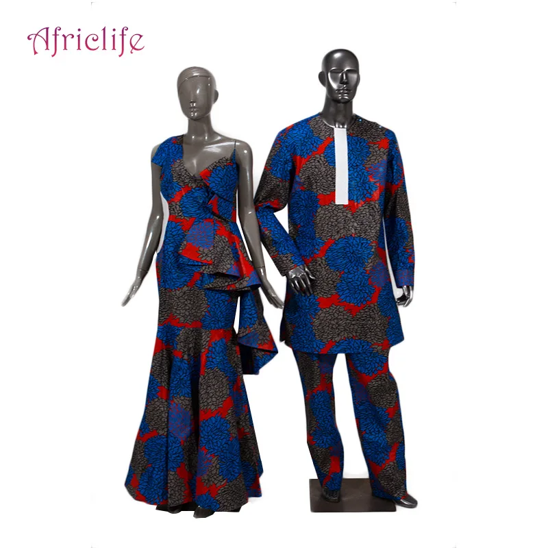 Новинка, комплект из двух предметов, африканская Дашики, принт, одежда для пар, для влюбленных, мужской халат, костюм плюс, женские вечерние платья макси 6XL, WYQ178
