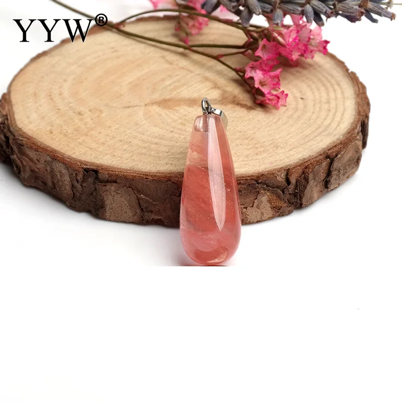 

YYW 10 Pcs Natural Stone Pendant Water Drop Shape Pendants Pink Crystal/Tiger Eye Charms For Necklaces Jewelry Making 10*25 Mm