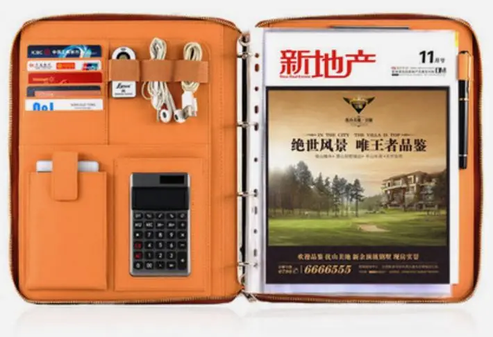 

manager document bag A4 file organizer Business file folder with zipper calculators 4 colors available elastic fastener